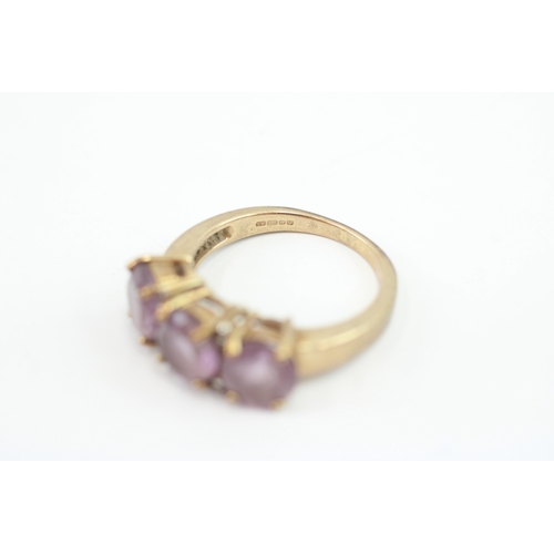 35 - 9ct gold amethyst & diamond dress ring (4.4g) Size N 1/2