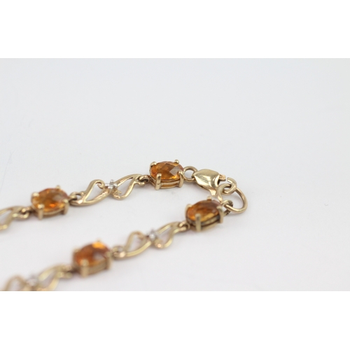 36 - 9ct gold diamond and citrine station bracelet (4.9g)