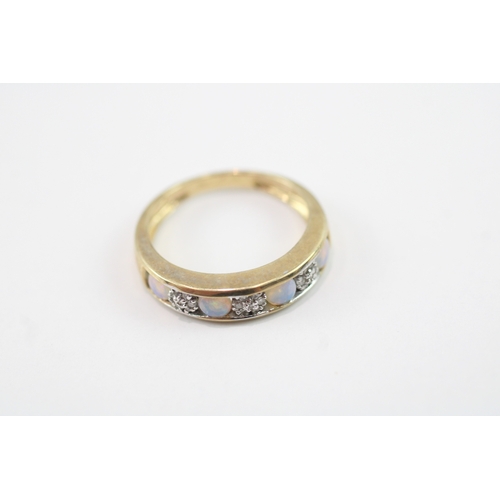43 - 9ct gold opal & diamond half eternity ring (1.9g) Size I