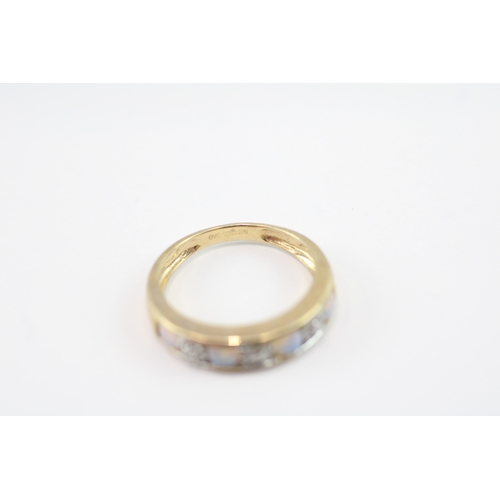 43 - 9ct gold opal & diamond half eternity ring (1.9g) Size I
