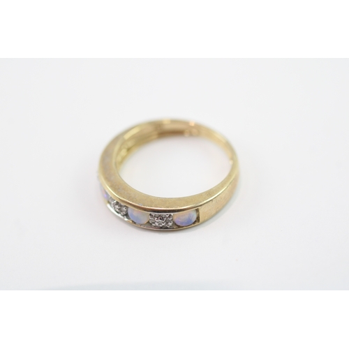 43 - 9ct gold opal & diamond half eternity ring (1.9g) Size I