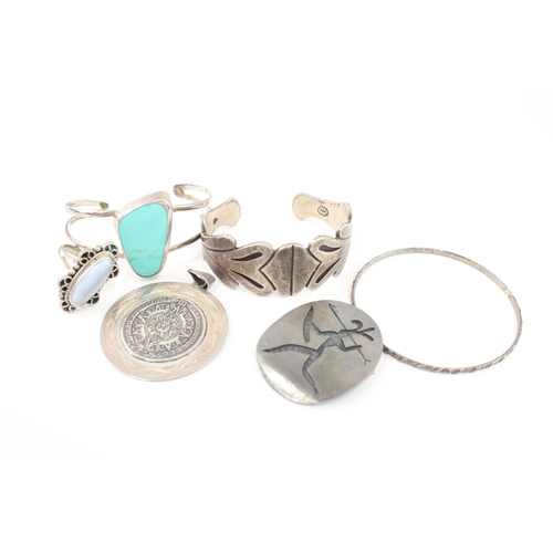 Collection of Sterling Silver Mexican Jewellery inc. Taxco, Gemstone x 6 133g