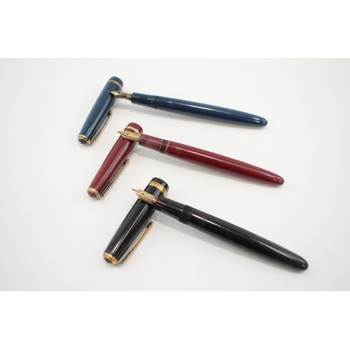 3 x Vintage Parker Duofold Fountain Pens 14ct Gold Nibs WRITING