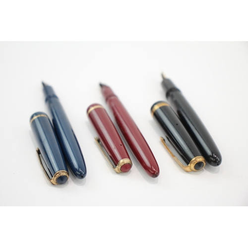 3 x Vintage Parker Duofold Fountain Pens 14ct Gold Nibs WRITING