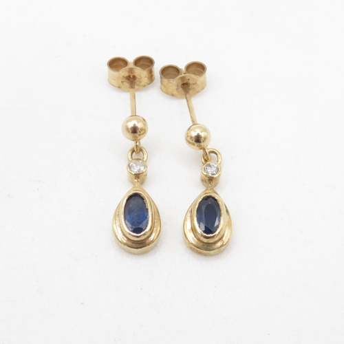 9ct gold diamond and sapphire drop earrings (1.4g)