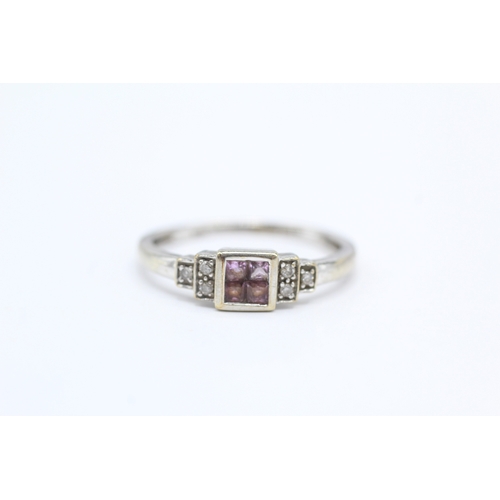 48 - 9ct white gold diamond and pink sapphire dress ring (2.3g) Size R