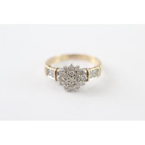 22 - 9ct two-tone gold diamond cluster ring (2.6g) Size M