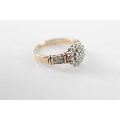 22 - 9ct two-tone gold diamond cluster ring (2.6g) Size M