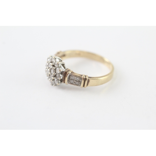 22 - 9ct two-tone gold diamond cluster ring (2.6g) Size M