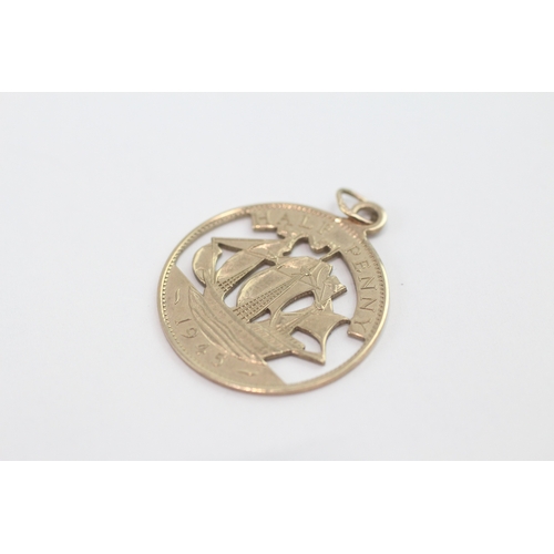40 - 9ct gold half penny pendant (1.6g)