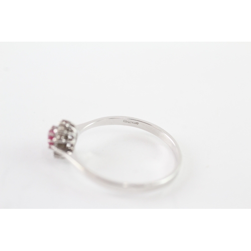 42 - 9ct gold ruby and diamond halo ring (1.5g) Size Q