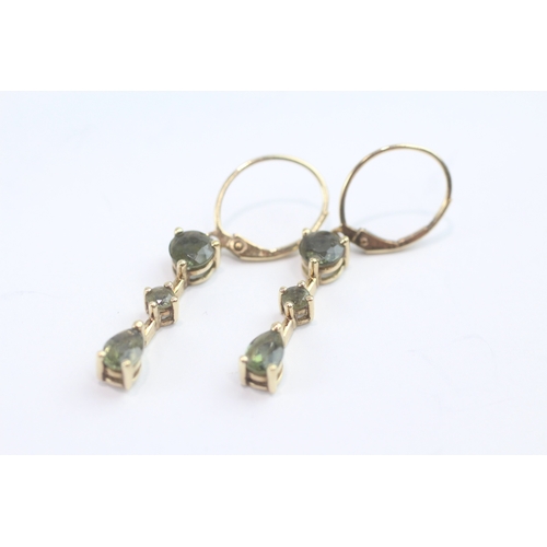 48 - 9ct gold moldavite drop earrings (2.4g)