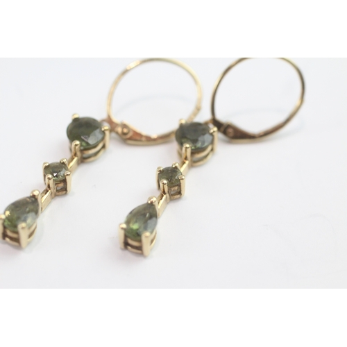 48 - 9ct gold moldavite drop earrings (2.4g)
