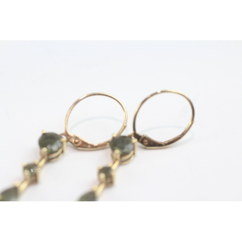 48 - 9ct gold moldavite drop earrings (2.4g)