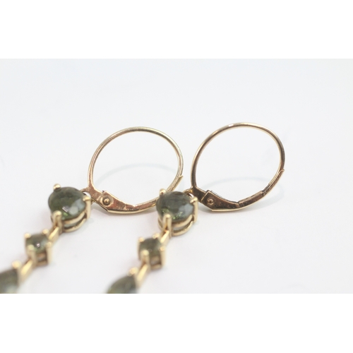 48 - 9ct gold moldavite drop earrings (2.4g)