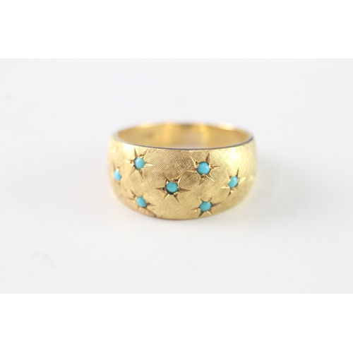 5 - 18ct gold wide set ring with star set turquoise (5.4g) Size P 1/2