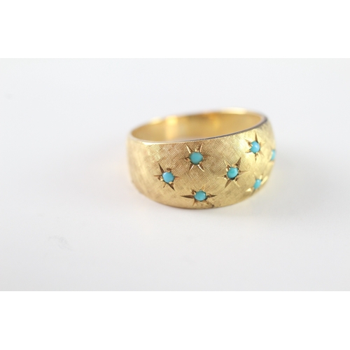 5 - 18ct gold wide set ring with star set turquoise (5.4g) Size P 1/2