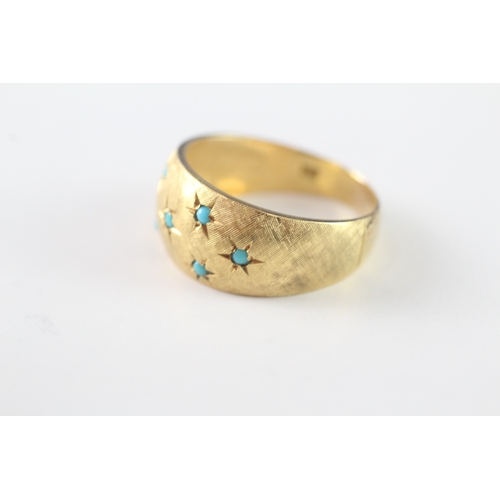 5 - 18ct gold wide set ring with star set turquoise (5.4g) Size P 1/2