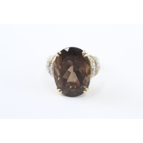 10 - 9ct gold diamond and smokey quartz cocktail ring (5.4g) Size P