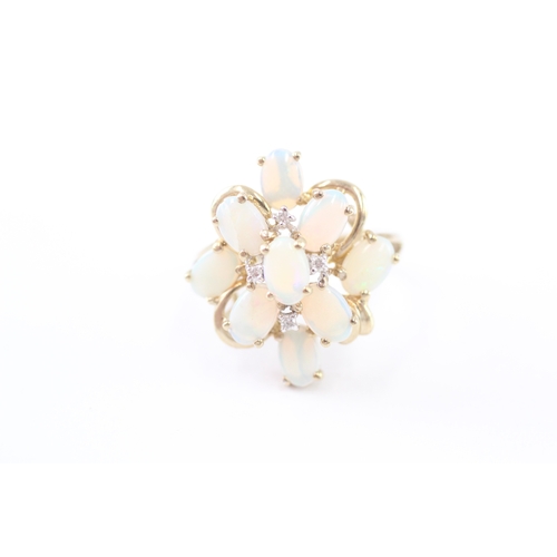 19 - 9ct gold opal & diamond dress ring (3.8g) Size N