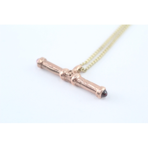 8 - 9ct gold Clogau T-bar pink gemstone pendant necklace (5.2g)