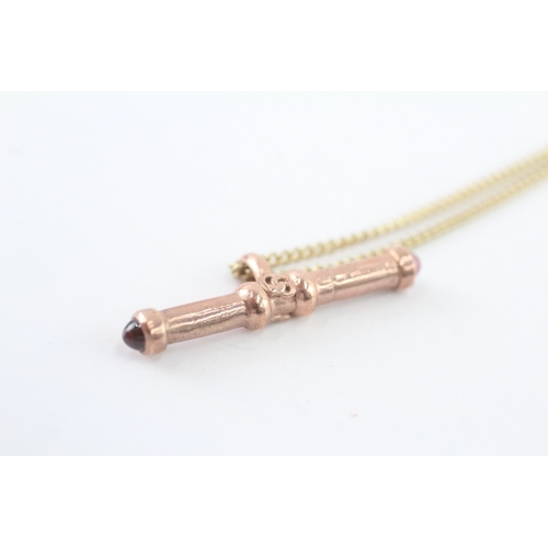 8 - 9ct gold Clogau T-bar pink gemstone pendant necklace (5.2g)