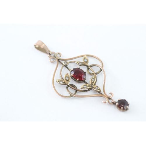 16 - 9ct gold garnet split pearl pendant (2g)