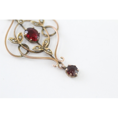 16 - 9ct gold garnet split pearl pendant (2g)