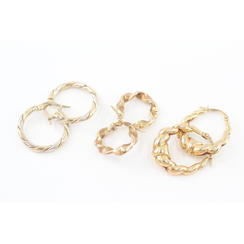 22 - 3x 9ct gold patterned hoop earrings (5.2g) Size L