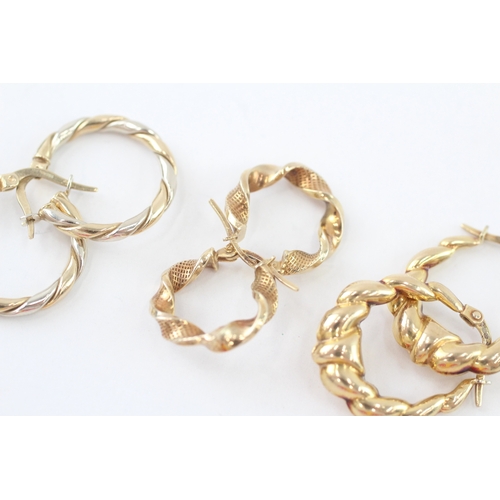 22 - 3x 9ct gold patterned hoop earrings (5.2g) Size L