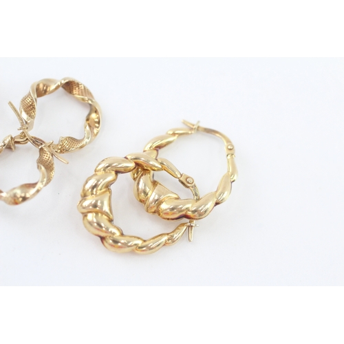 22 - 3x 9ct gold patterned hoop earrings (5.2g) Size L