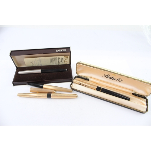 4 x Vintage Parker 61 Fountain Pens w/ 14ct Gold Nibs WRITING Inc Boxed Etc