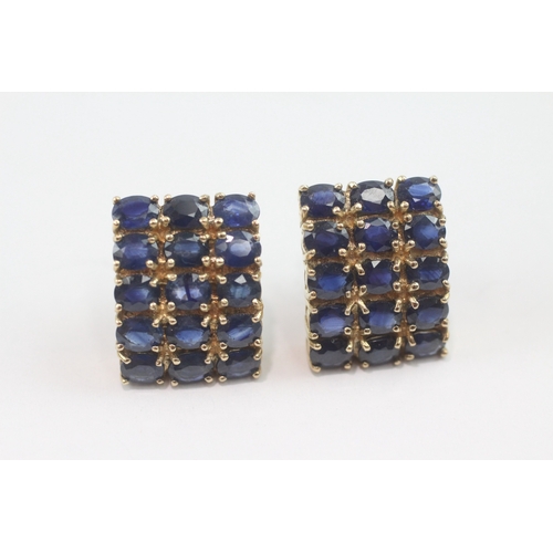 12 - 9ct gold oval cut sapphire dress earrings (8.6g)