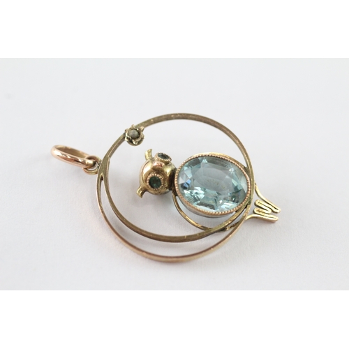 17 - 9ct gold antique pate & seed pearl owl pendant (1.8g)