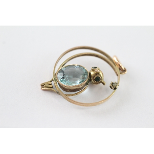 17 - 9ct gold antique pate & seed pearl owl pendant (1.8g)