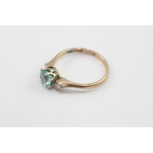 20 - 9ct gold blue zircon solitaire ring (2.4g) Size N