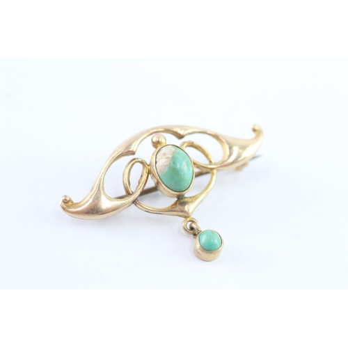 21 - 9ct gold art nouvea turquoise brooch (2.2g)