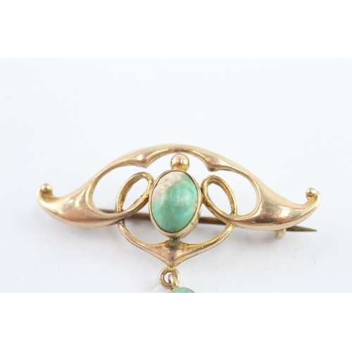 21 - 9ct gold art nouvea turquoise brooch (2.2g)