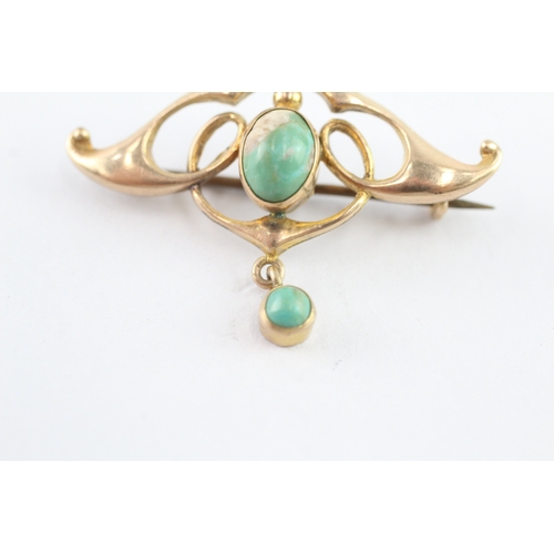 21 - 9ct gold art nouvea turquoise brooch (2.2g)
