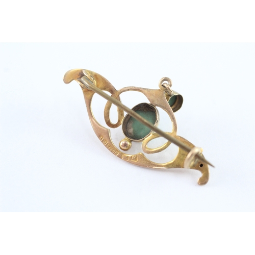21 - 9ct gold art nouvea turquoise brooch (2.2g)