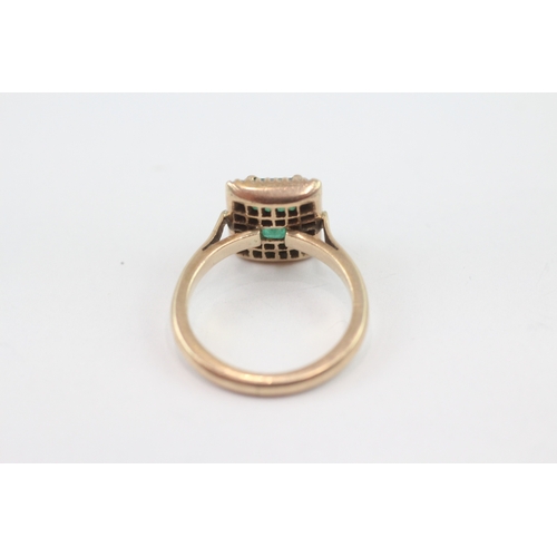 23 - 9c gold emerald diamond dress ring (4.7g) Size N