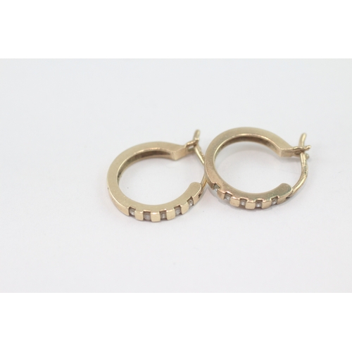 26 - 9ct gold diamond hoop earrings (2.2g)