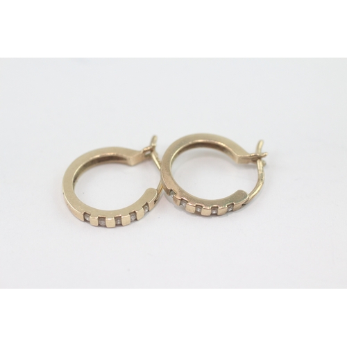 26 - 9ct gold diamond hoop earrings (2.2g)