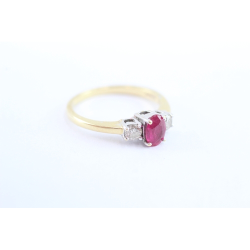3 - 18ct gold ruby & diamond trilogy ring (3g)  L 1/2