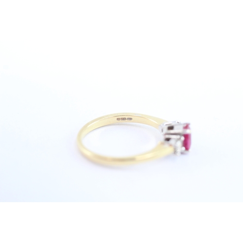 3 - 18ct gold ruby & diamond trilogy ring (3g)  L 1/2