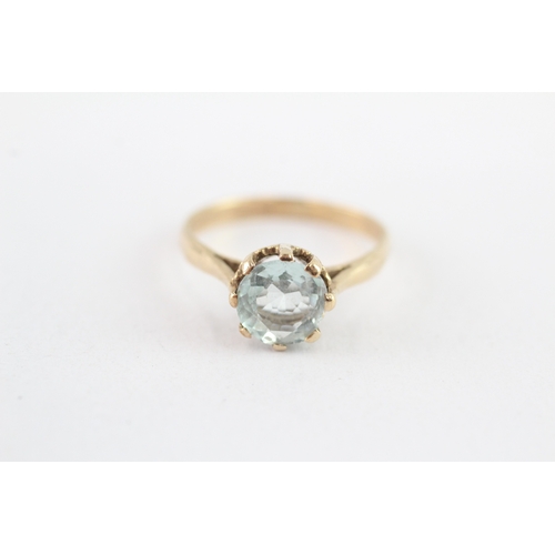 35 - 9ct gold aquamarine solitaire ring (2.4g) Size O