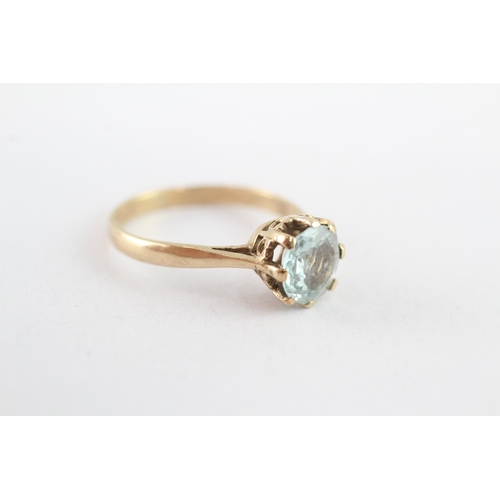 35 - 9ct gold aquamarine solitaire ring (2.4g) Size O