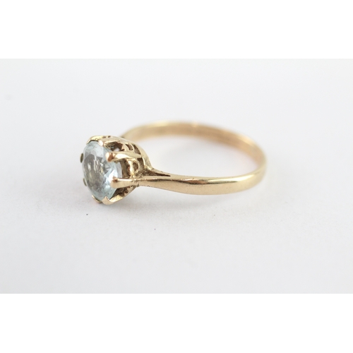 35 - 9ct gold aquamarine solitaire ring (2.4g) Size O