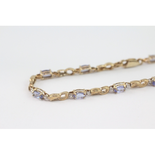 4 - 9ct gold tanzanite link bracelet (4.6g)