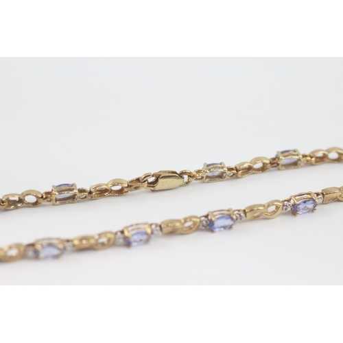 4 - 9ct gold tanzanite link bracelet (4.6g)